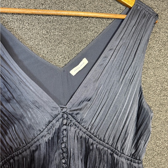 Rebecca Taylor Elegant Navy Blue Button Front Midi Pleated Dress, XL - Picture 2 of 6